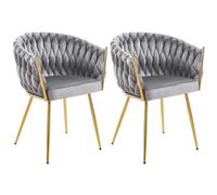 Shally Dogan Juego de 2 sillas para comedor con revestimiento de terciopelo y acolchado ergonómico de altísima densidad, silla de cocina, salón u oficina, con pies dorados, diseño moderno (color gris)
