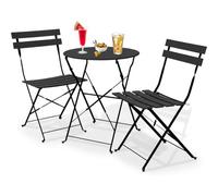 Shally Dogan Juego de 3 piezas de jardín plegable modelo París, mesa con 2 sillas de acero, muebles que ahorran espacio para bistró, balcón, patio, terraza, exterior, bar doble (negro cuervo)