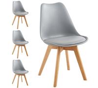 Shally Dogan Juego de 4 sillas para comedor con patas de madera y asiento con suave acolchado, silla de diseño nórdico, sillón de estilo escandinavo, ideal para dormitorio, cocina y oficina (gris)