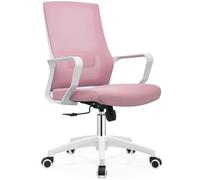 Shally Dogan Silla de Oficina ergonómica giratoria con Soporte Lumbar, sillón de Escritorio, Estudio, Dormitorio, reclinable con Altura Ajustable, Base Blanca Robusta, Respaldo antisudor (Rosa)