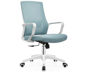Shally Dogan Silla de Oficina ergonómica giratoria con Soporte Lumbar, sillón de Escritorio, Estudio, Dormitorio, reclinable con Altura Ajustable, Base Blanca Robusta, Respaldo antisudor (Azul)