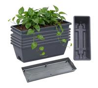 shallyong Jardineras Exterior, Juego de 6 Piezas Jardinera Balcon, Jardinera para Alféizar de Ventana Exterior con Depósito/Platillo de Agua, Macetas de Plástico para Balcón y Terraza