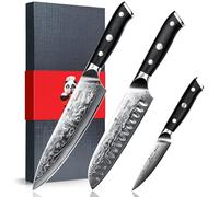 SHAN ZU 3 Piezas Juego de Cuchillo de Cocina Damasco, Set Cuchillo de Cocina Japones de Acero Damasco de 67 Capas, Cuchillo de Chef Cuchillo Santoku Cuchillo Pelador - PRO Series