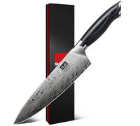SHAN ZU Cuchillo de Chef de Acero en Polvo, 20cm de Cocina de Cocina Japonés, Cuchillo de Cocinero Profesional de Acero Duro, Cuchillo para Trinchar Ultra Afilado, Mango Ergonómico de Madera de Pakka