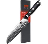 SHAN ZU, cuchillo de cocina Santoku de acero damasco, 18 cm, cuchillo de cocina profesional