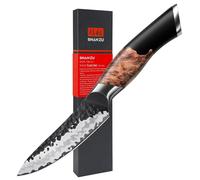 SHAN ZU, cuchillo de verduras de 9 cm, cuchillo japonés para frutas, forjado a mano, con 7 capas de acero al carbono de alta calidad. Cuchillo pelador extra afilado con mango de madera de arce