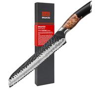 SHAN ZU Cuchillo para Pan Dentado Forjado a Mano, 20cm Cuchillo Panero Afilado, 7 Capas de Acero 10Cr15MOV, Mango de Madera de Arce