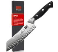 SHAN ZU Cuchillo Santoku Damasco 18 cm, Cuchillo de Cocina Japonés de Acero Damasco (AUS-10), Cuchillo Verdura con Mango G10 Ergonómico para Cortar Carne, Verduras, Frutas - SUN Series