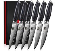 SHAN ZU Cuchillos Para Carne Japoneses 6 Piezas- Alto Carbono Acero en Polvo 63 HRC, Cuchillo Sierra de Cocina Profesional con Hoja Afilada de 12° y Mango de Madera Pakkawood para Carne & Barbacoa
