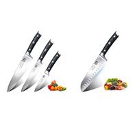 SHAN ZU Juego de 3 Piezas de Cuchillos de Cocina, de Chef de Acero Inoxidable Alemán & Cuchillo Santoku Japones, Cuchillos de Cocina Profesionales 18cm, 7 ''Cuchillo Chef de Acero