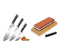 SHAN ZU Juego de 3 Piezas de Cuchillos de Cocina, de Chef de Acero Inoxidable Alemán & Piedra de Afilar Cuchillo de Piedra Afiladores Manuales 1000/6000 Grano