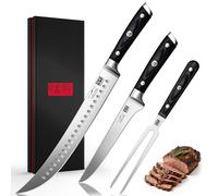 SHAN ZU Juego de Cuchillos para Asado, 3 Piezas con Fundas - Cuchillo para Cortar 30 cm, Cuchillo Deshuesador y Tenedor para Carne - Acero Inoxidable 5Cr15MoV, Mango de Madera Full Tang