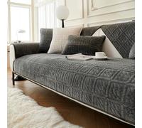 SHANNA Leche Terciopelo Funda Sofa 2 y 3 Plazas Ajustable Chaise Long Protector Cubre Sofa, Grandes Fundas Sofá Antideslizante Universal, Fundas de Sofá Súper Suave para Mascota, Gris Oscuro 90*240cm