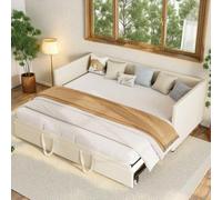 SHAODENG Cama de día extensible 90/180 x 200 cm, cama tapizada con somier, sofá cama de 2 plazas, terciopelo beige sin colchón