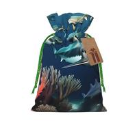 Sharks under the sea - Bolsas de regalo con cordón, bolsas de vacaciones, bolsas de golosinas, bolsas de regalo de Navidad