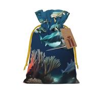 Sharks under the sea - Bolsas de regalo con cordón, bolsas de vacaciones, bolsas de golosinas, bolsas de regalo de Navidad