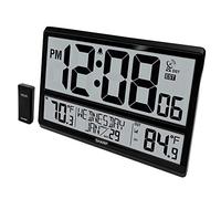 Sharp Reloj atómico, nunca necesita configuración, números fáciles de leer, temperatura interior/exterior, sensor inalámbrico para exteriores, funciona con pilas, fácil configuración. (Números de 4