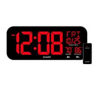 Sharp Reloj de pared LED jumbo de 4 pulgadas con pantalla de temperatura y calendario para interiores y exteriores, 5-7/8 pulgadas de alto x 1 pulgada de ancho x 14 pulgadas de profundidad, color