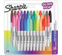 Sharpie Glam Pop Rotuladores permanentes | Punta fina para detalles atrevidos | Colores surtidos | 34 rotuladores