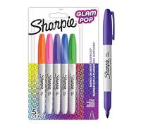 Sharpie Rotuladores permanentes Glam Pop – punta fina, colores surtidos – 5 rotuladores