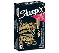 Sharpie Rotuladores metálicos permanentes, punta fina, tinta dorada, caja 12 unidades