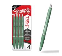 SHARPIE S-Gel, bolígrafo de gel, punta mediana (0,7 mm), barril verde, tinta negra, 4 unidades