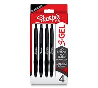 Sharpie S-Gel, bolígrafos de gel, barril de metal elegante, negro mate, punta media (0.7 mm), tinta negra, 4 unidades