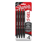 SHARPIE S-Gel, bolígrafos de gel, punta ultra fina (0,38 mm), negro, 4 unidades