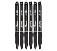 Sharpie S-Gel Bolígrafos | Punta fina de 0,5 mm | Tinta negra | Paquete de 6 | Bolígrafos de gel retráctiles | Agarre cómodo
