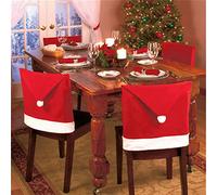 SHATCHI 4 fundas para silla con temática navideña, color rojo y blanco, gorro de Papá Noel, fiesta, bar, pub, restaurante, cena, asiento, decoración de comedor