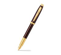 Sheaffer 100 9370 Pluma estilográfica, punta media, acabado negro café con borde dorado, instrumento de escritura recargable, caja de regalo premium