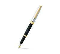Sheaffer Sagaris Black Fountain Pen with Chrome Cap, Gold Tone Trim, and Medium Nib