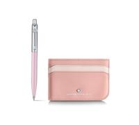 Sheaffer Sentinel Emily in Paris E321 - Bolígrafo, acabado mate rosa, adornos cromados, clip en forma de lazo (bolígrafo de cuero de grano completo, soporte para tarjetas de crédito, juego de regalo)
