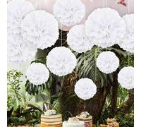 Shein 1/10/20 piezas Bolas de flores de papel blanco, bolas de flores colgantes para decoración de bodas y fiestas, bolas de flores para decoración de fondo