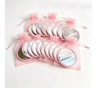 Shein 1/10/20 piezas Espejo redondo de alta definición portátil pequeño con bolsa rosa, espejo de mano, espejo de maquillaje de viaje, mini espejo de maquil