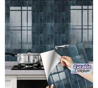 Shein 1/12/36 piezas Pegatinas de azulejos de metro azul oscuro autoadhesivas - Salpicadero impermeable autoadhesivo para cocina, baño y lavandería