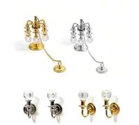 Shein 1:12 Escala Miniatura Lámpara de Cristal Colgante de Metal, Par de Lámparas de Pared de Cristal, Lámparas de Cristal Colgantes, Modelo de Escena de Sa