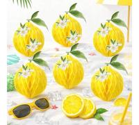 Shein 1/2/3/4 piezas Decoraciones de bolas de panal de limón, decoración colgante, guirnalda de papel de limón, adecuada para fiesta tropical hawaiana de la
