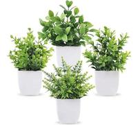 Shein 1/2/3/4 piezas Macetas blancas con pequeñas plantas artificiales, que incluyen macetas, adecuadas para decoración del hogar, oficina, baño y dormitori