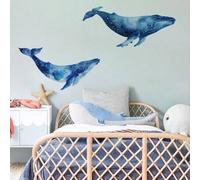 Shein 1/2/3 hojas Vinilos de ballena de acuarela, pegatinas de pared de ballena de cielo estrellado azul extraíbles, arte de pared de animal marino de PVC p