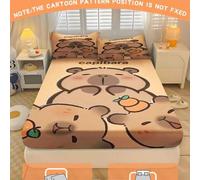 Shein 1/2/3 piezas Juego de ropa de cama con estampado de carpincho, 1 sábana plana y 1/2 fundas de almohada, juego de ropa de cama de carpincho naranja lin