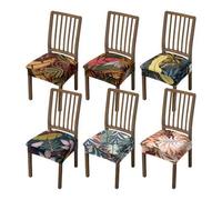 Shein 1/2/4/6 piezas Fundas de asiento de silla de comedor con doble apertura estampadas, fundas de asiento de silla de comedor elásticas estampadas, desmon