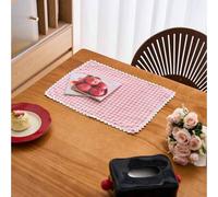 Shein 1/2/4/6 piezas Manteles individuales con adorno de encaje y estampado de cuadros con corazón, estilo pastoril fresco para decoración de mesa de comedo