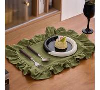 Shein 1/2/4/6 piezas Manteles individuales rectangulares de unicolor con borde de volantes, estilo nórdico minimalista, decoración de cocina, manteles de me