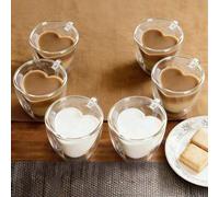Shein 1-2-4-6 piezas/Set Tazas de vidrio con forma de corazón y doble capa de 80ml y 200ml con asas, reutilizables para bolsitas de té, espresso, capuchino,