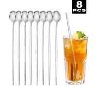 Shein 1/2/4/8 piezas Cucharas de acero inoxidable para helado, cucharas para mezclar cócteles, cucharas de mango largo aptas para el hogar, la cocina, el re