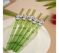 Shein 1/2/4/8 piezas Juego de pajitas de vidrio de estilo de bambú reutilizables, decoración de panda, incluye cepillo de limpieza | Hecho de vidrio borosil