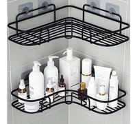 Shein 1/2/4 piezas Estante de almacenamiento de esquina autoadhesivo de triángulo negro de uso múltiple, organizador de baño, almacenamiento de cocina, esta