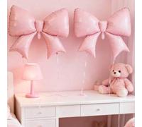 Shein 1/2/4 piezas Globos de papel de aluminio con lazo rosa grande, globos de lazo rosa gigante, suministros lindos para fiesta de cumpleaños/Decoraciones