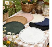 Shein 1/2/4 Piezas Manteles individuales tejidos naturales, manteles individuales de estilo bohemio aptos para cocina, mesa de comedor, interior/exterior, l